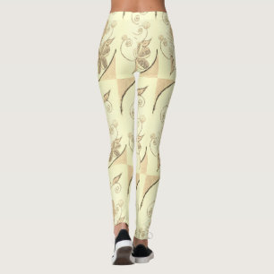 Skapa din egen ljust krämfärgad blommönsterdesign leggings