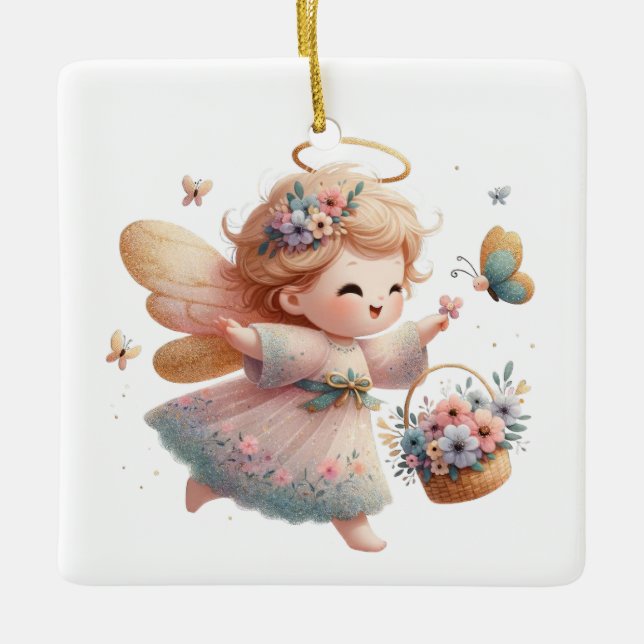 Skapa din egen Lycklig Flowers Angel Julgransprydnad Keramik (Framsida)