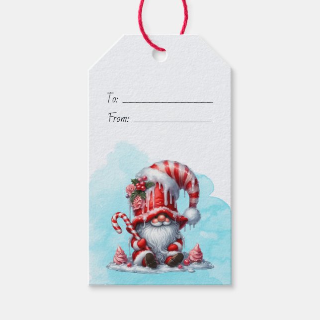 Skapa Din Egen Lycklig Pepparmynts Jul Tomte Presentetikett (Framsidan)