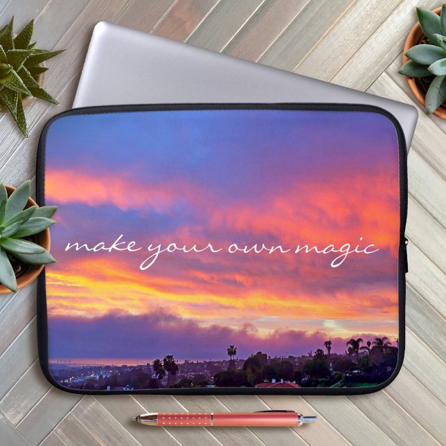 Skapa Din Egen Magiska Gula Rosa Blå Solnedgångsfo Laptop Sleeve (Skapare uppladdad)