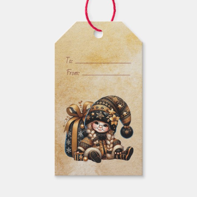 Skapa din egen magiska jul-tomte presentpåse presentetikett (Framsidan)