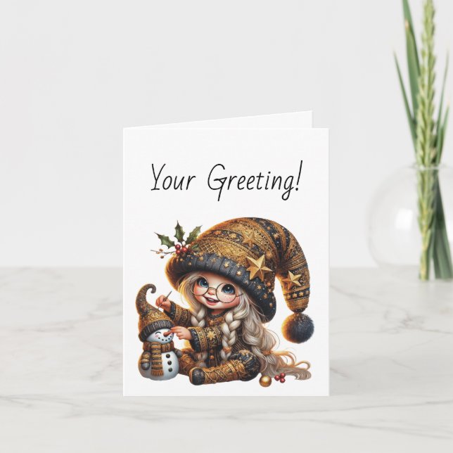 Skapa din egen magiska jultomte Snögubbe Helgkort (Framsida)