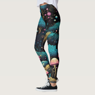 Skapa Din Egen Magiska Skog Rosa Svampar Svart Leggings