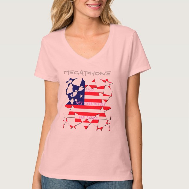 Skapa din egen Megafone Land i Kärlek USA T-shirt (Framsida)
