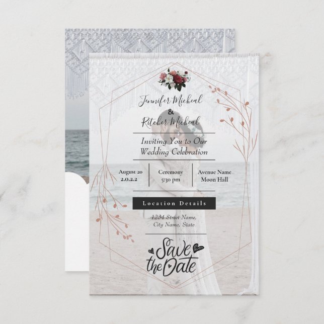 Skapa din egen minimalistiska kalligrafi med 2 bil inbjudningar (Fram/baksida)