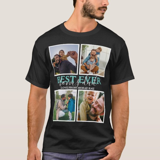 Skapa din egen moderna Bonus Pappa 4-fotosamling T Shirt (Framsida)