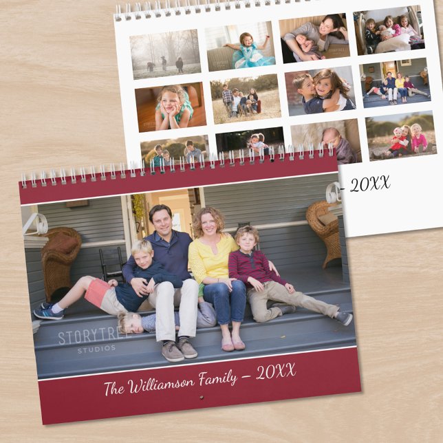 Skapa din egen moderna burgunderröda omslagsbild kalender (Create Your Own Modern Burgundy Red Cover Photo Calendar, front/back)