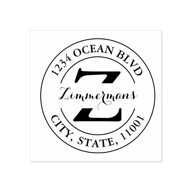 Skapa din egen moderna monogramrunda Rubber Frimär Stämpel (Tryck)