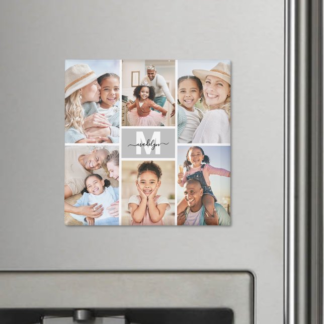 Skapa din egen monogram 6 bildcollage magnet (Make Your Own Monogram 6 Photo Collage magnet)