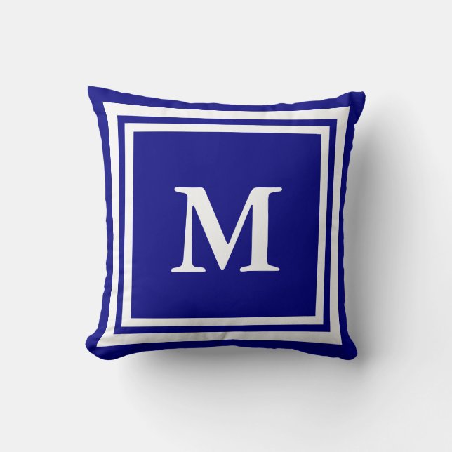 Skapa Din Egen Monogram Marinblå och Vit Kudde (Framsida)