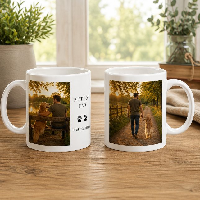 Skapa din egen monogrammärkta foton av bästa pappa kaffemugg (Create your own Best dog dad monogrammed photo Coffee Mug. You can add your own photos and names.)