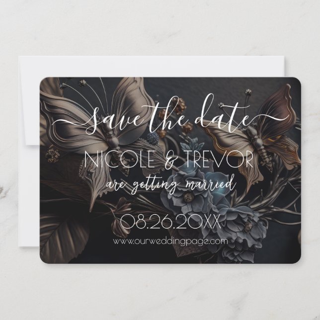 Skapa din egen - Mörk Steampunk Butterflies Spara Datumet (Framsida)