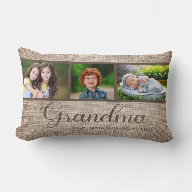 Skapa din egen mormor 3 Foto barnbarn Lumbarkudde (Framsida)