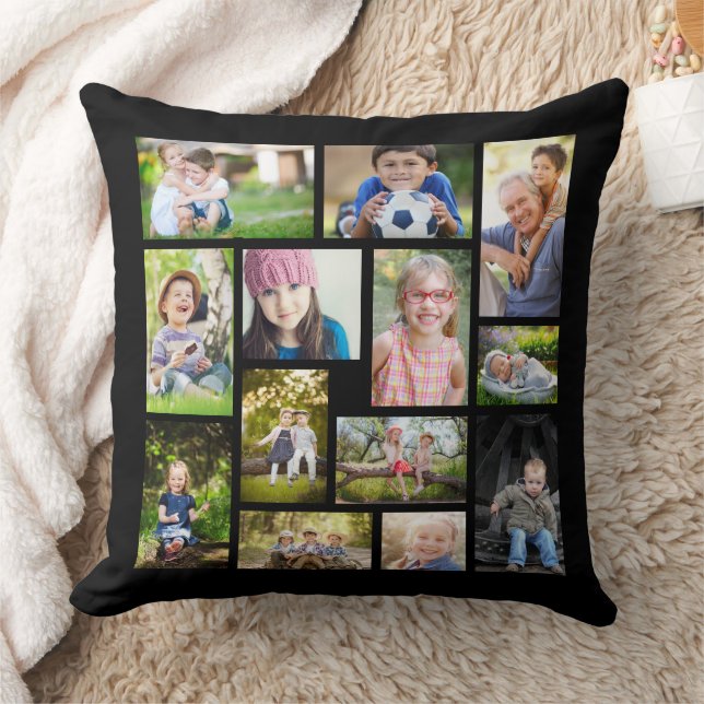 Skapa din egen multi-foto collage svart vitt  kudde (Filt)