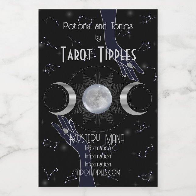 Skapa din egen Mystical Silver Triple Måne Tarot Vinetikett (Enkel etikett)