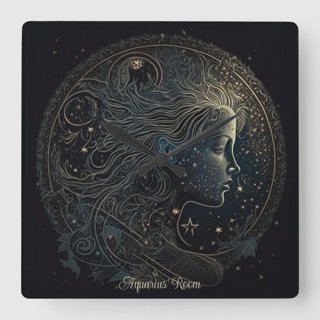 Skapa din egen mystiska Aquarius Zodiac Fyrkantig Klocka (Framsida)