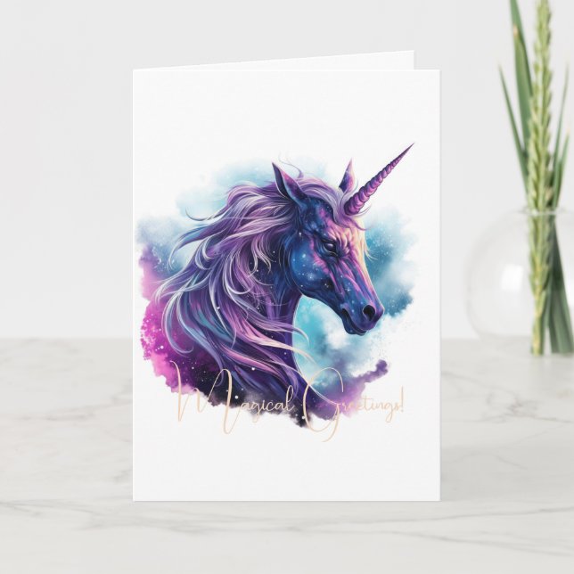 Skapa din egen mytiska Lila Unicorn Kort (Framsida)
