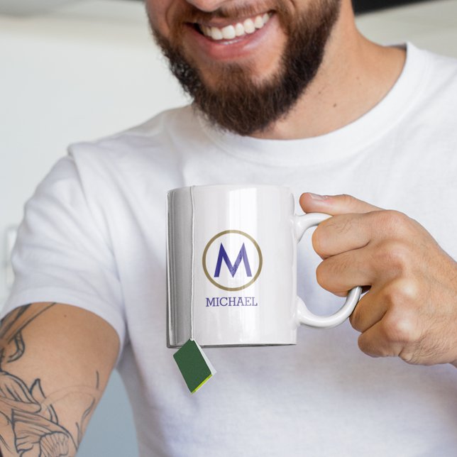 Skapa din egen Namn Monogram Blue Kaffemugg (Skapare uppladdad)