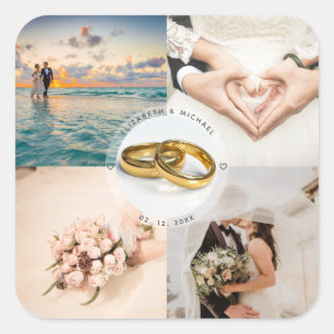 Skapa din egen Newlyweds Bröllop Photo Collage Fyrkantigt Klistermärke
