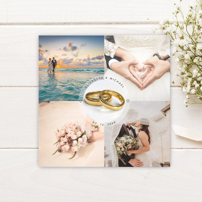 Skapa din egen Newlyweds Bröllop Photo Collage Magnetisk Inbjudningskort (Skapare uppladdad)