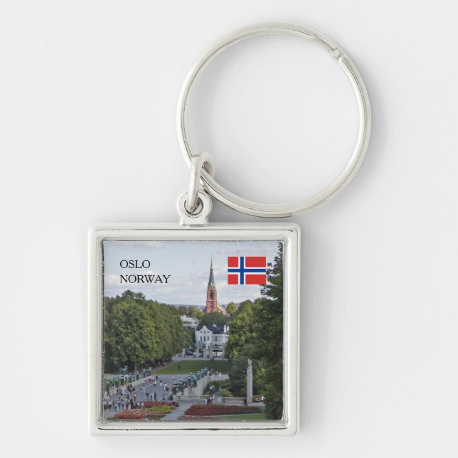 Skapa din egen Norge resefotopersonlig Fyrkantig Silverfärgad Nyckelring (Framsidan)