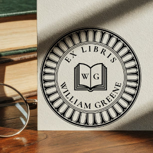 Skapa din egen Öppna Bok Monogram Ex Libris Självfärgande Stämpel