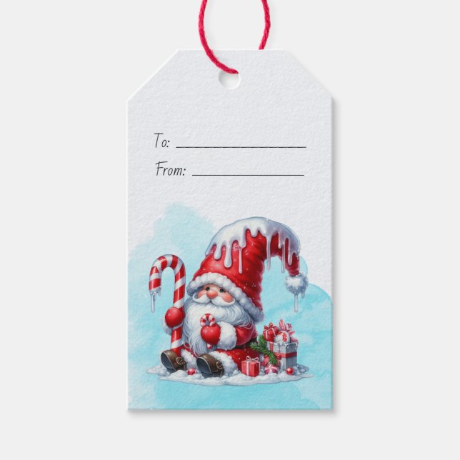 Skapa Din Egen Pepparmintskanin Jul Tomte Presentetikett (Framsidan)