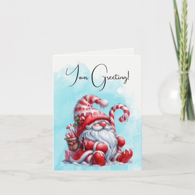 Skapa din egen pepparmynt Berries jultomte Helgkort (Framsida)