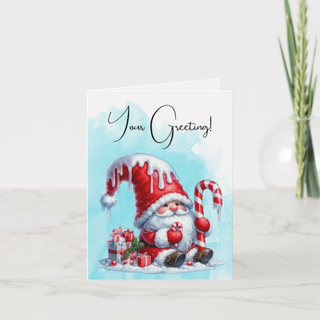 Skapa din egen pepparmynta Käppar jultomte Helgkort (Framsida)