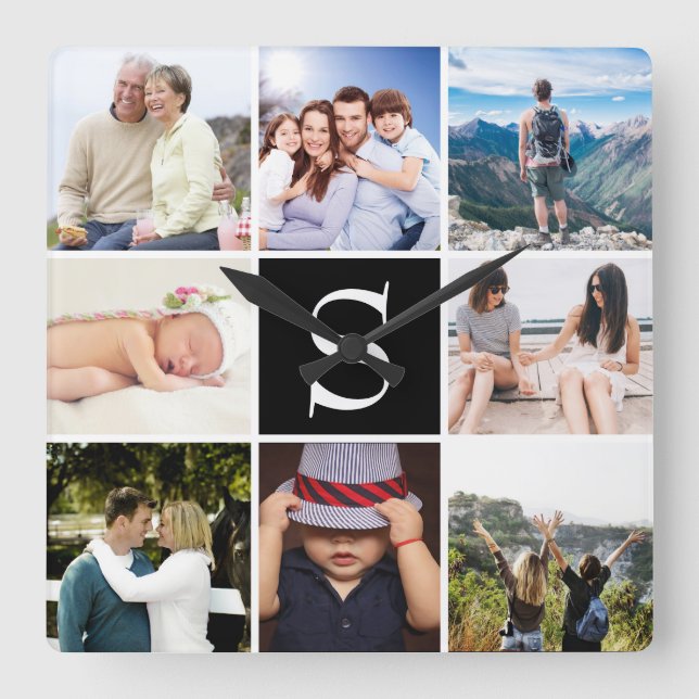 Skapa din egen Personlig med 8 foton Fyrkantig Klocka (Framsida)
