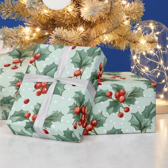 Skapa din egen Polka dots & Red Holly-Grönt Presentpapper (Helgdagar)