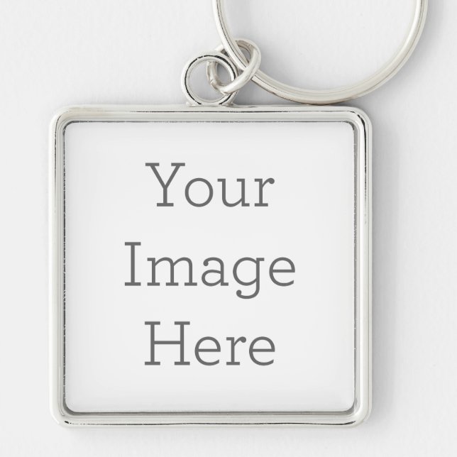 Skapa din egen Premium Square-nyckelkedja, stor Fyrkantig Silverfärgad Nyckelring (Framsidan)