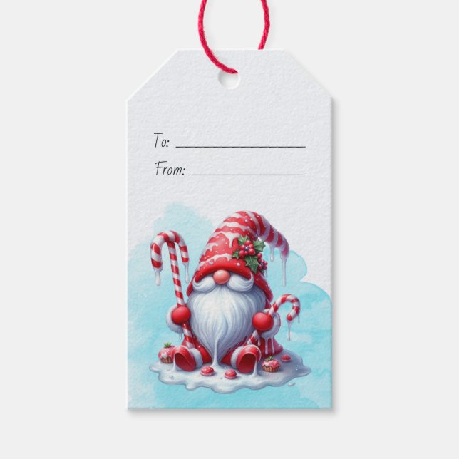 Skapa Din Egen Randig Pepparmynts Jul Tomte Presentetikett (Framsidan)