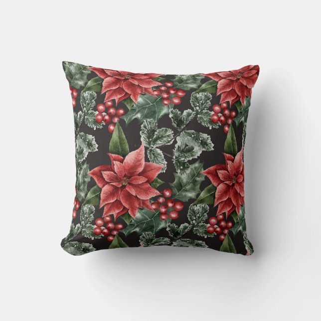 Skapa din egen Red Poinsettias & Holly Kudde (Framsida)