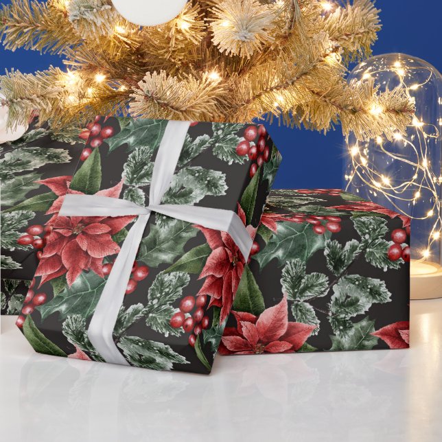 Skapa din egen Red Poinsettias & Holly Presentpapper (Helgdagar)