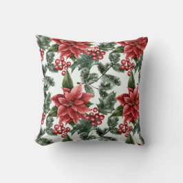 Skapa din egen Red Poinsettias & Holly White Kudde