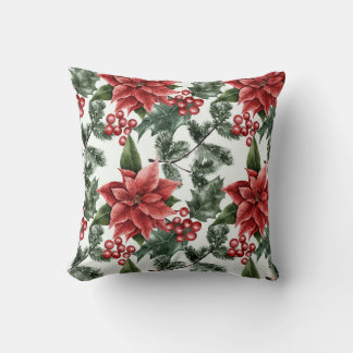 Skapa din egen Red Poinsettias & Holly White Kudde
