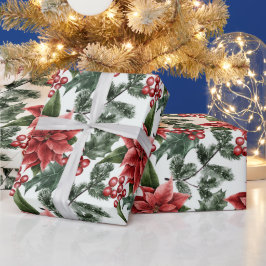 Skapa din egen Red Poinsettias & Holly White Presentpapper