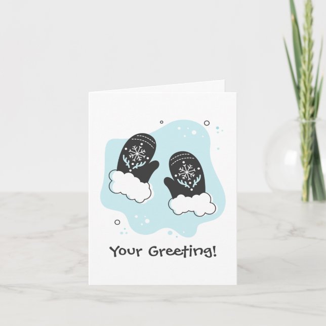 Skapa din egen Retro Mittens Blue-jul Helgkort (Framsida)