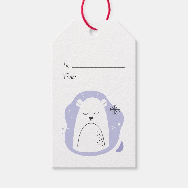 Skapa din egen Retro-Polar Bear Lila-jul Presentetikett (Framsidan)