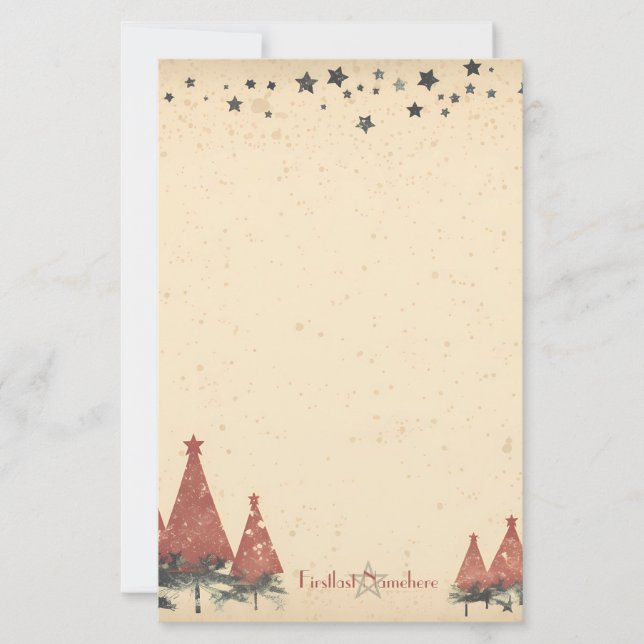 Skapa din egen retro röda grå himmelska jul brevpapper (Framsida)