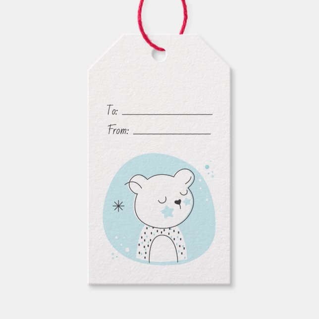 Skapa Din Egen Retro Teddybjörn Blå Jul Presentetikett (Framsidan)