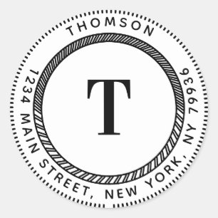 Skapa din egen returadress, elegant monogram runt klistermärke
