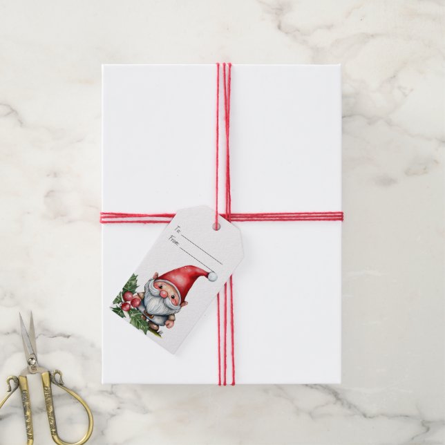 Skapa Din Egen Röd Jultomte Gnome Presentetikett (Med Snöre)
