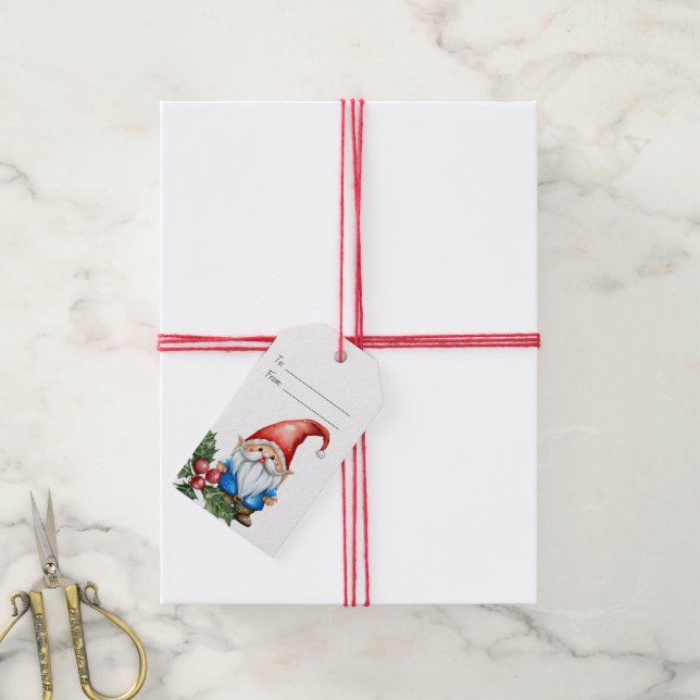 Skapa din egen röd och blå jul-tomtegnom presentetikett (Med Snöre)