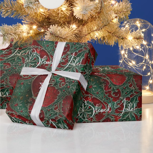 Skapa din egen röda gröna silver Yule Holly Presentpapper (Helgdagar)