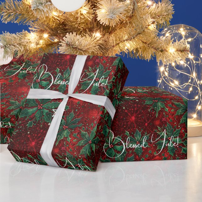 Skapa din egen röda gröna vinter jul holly presentpapper (Helgdagar)