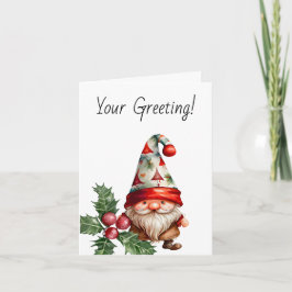 Skapa din egen röda Grönt Julgran Cap Gnome Helgkort