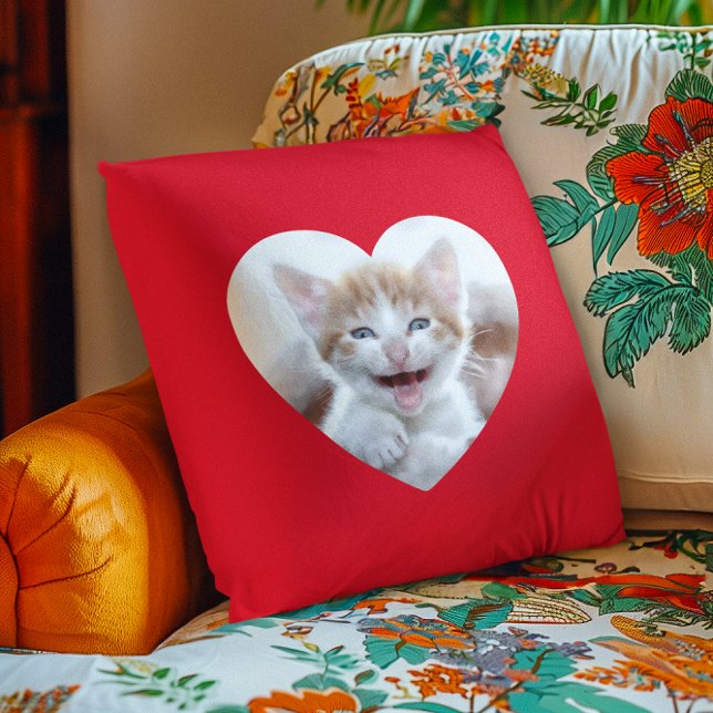 Skapa din egen röda hjärtgräns-foto kudde (Create Your Own Red Heart Border Photo Throw Pillow)