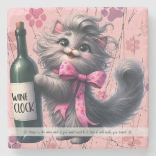Skapa Din Egen Rolig Glad Grå Kattunge Vin Stenunderlägg